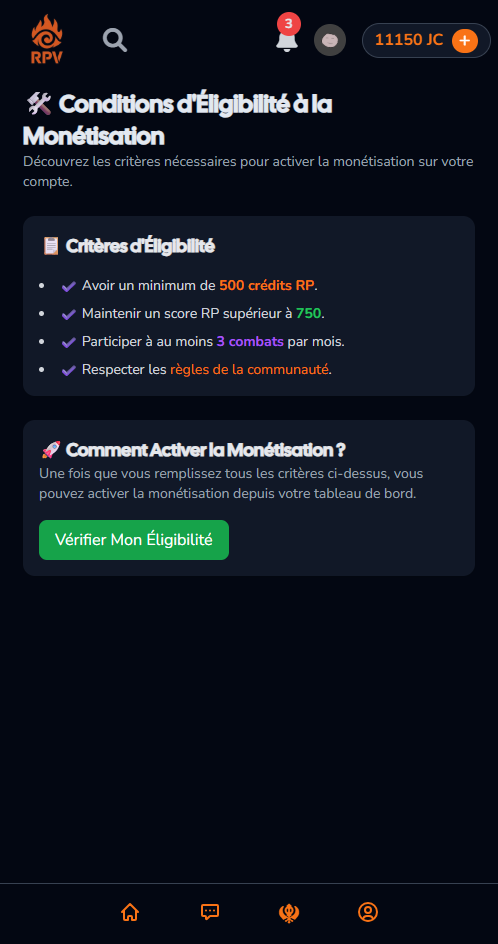 Image avec les conditions d'éligibilité a la monétisation rpv 