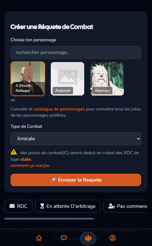 page des combats de Roleplay verse
